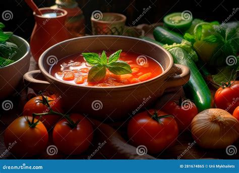  Gazpacho - En Bris av Svalka Med Röda Toner av Tomater och Gröna Akcenter av Basilika!